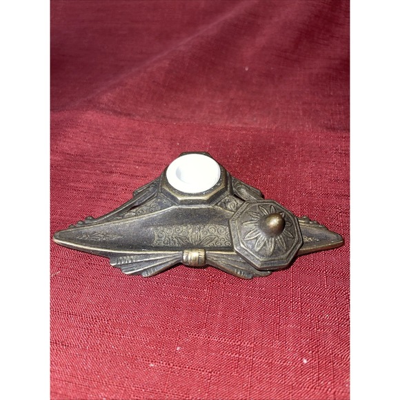 Antique Brass Inkwell Desk Set with Letter Opener | Victorian Style | - Picture 2 of 7